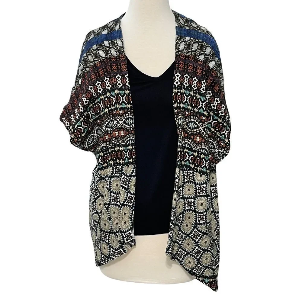 Desigual Jamil Geometric Short Sleeve‎ Cardigan Tank Top Combo Small Black Red - Picture 2 of 14